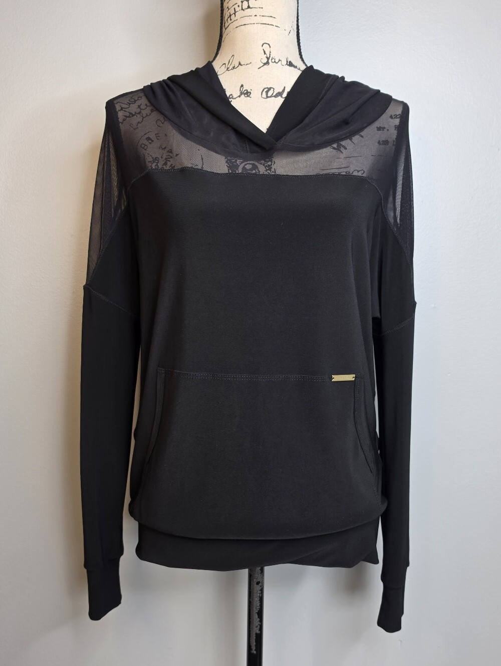 Joseph Ribkoff Black Sheer-Yoke Hooded Top Sz 4